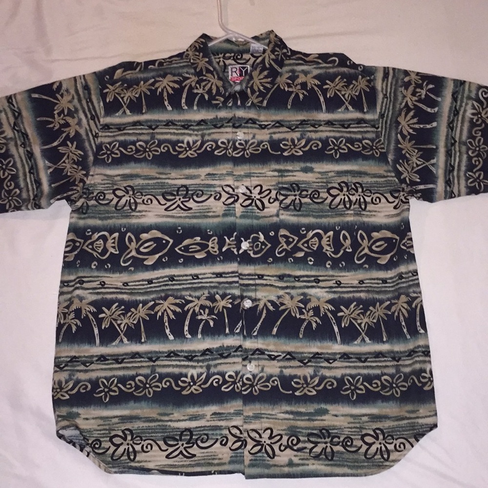 R%Y %100cotton island print short sleeve button up